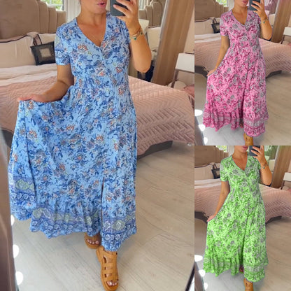 👗 Rochie cu imprimeu floral și decolteu ascuțit