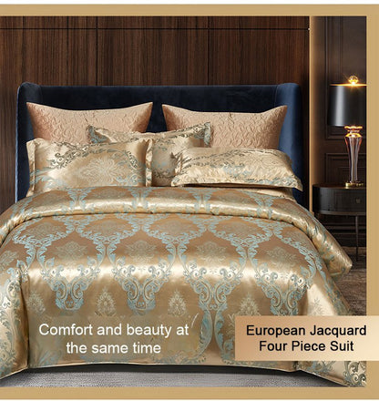【🎁Transport gratuit】Set de lenjerie de pat european de lux în 4 părți din satin jacquard de satin