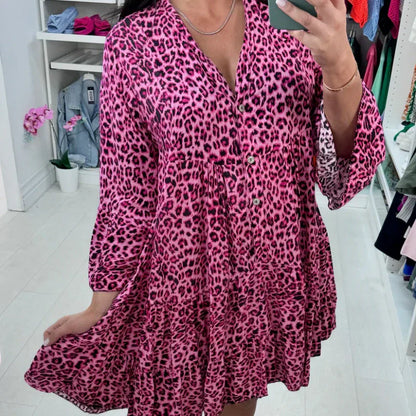 Rochie trendy cu imprimeu leopard și decolteu în V pentru femei