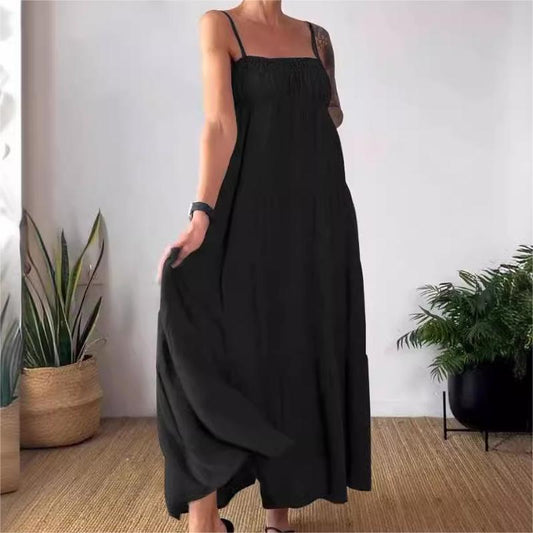 🦋 Rochie respirabilă plisată de culoare solidă cu curea spaghetti